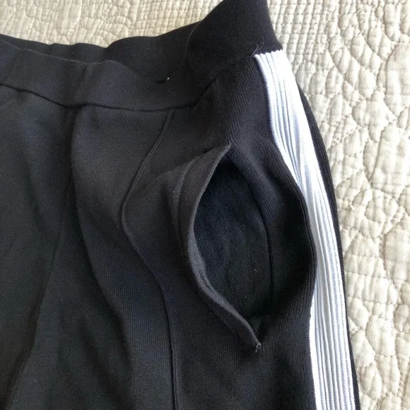 SANDRO PARIS Women’s Black High Waisted White Stripe Wide-Leg Knit Pants Sz 4